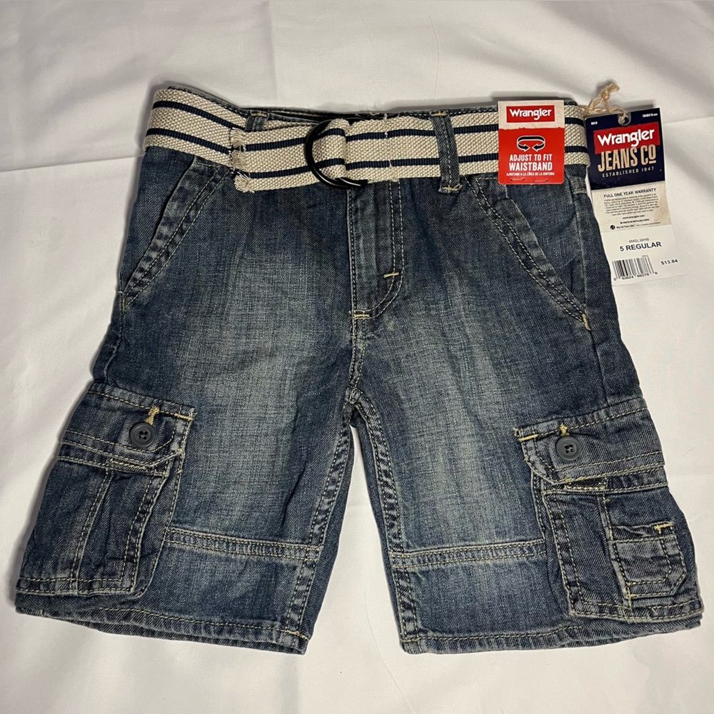 Wrangler Kids Denim Cargo Shorts with Belt - Dark Blue